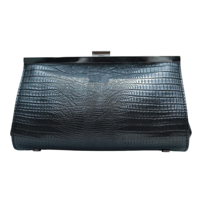 Black  Leather Snake Pattern Frame Clutch Evening Bag Handbag