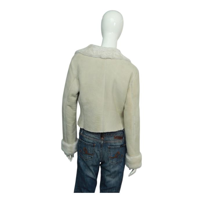 Nicole Farhi Beige Sheepskin Double Breasted Short Jacket Coat size UK 10
