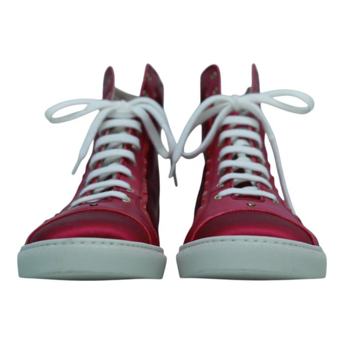 Versace Fuchsia Satin & Leather Medusa Sneakers High Top Sneaker size 41 Shoes
