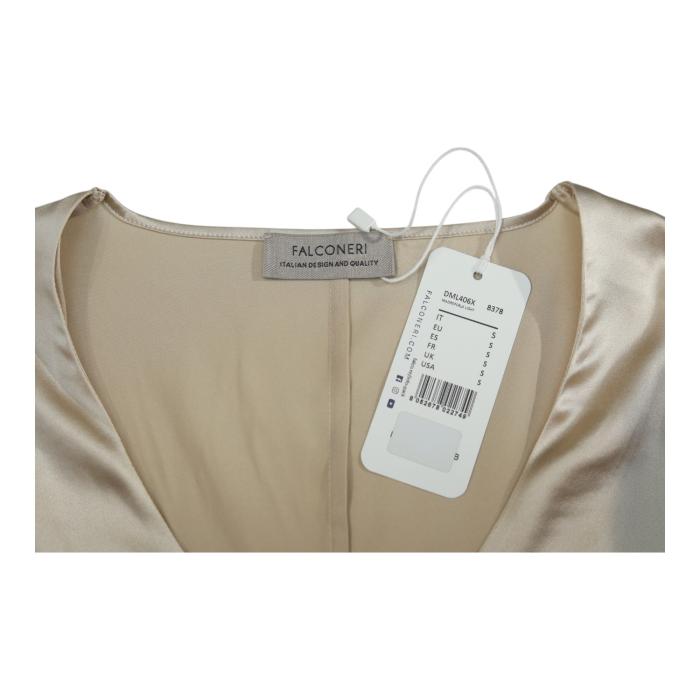 Falconeri Beige Silk V Neckline 3/4 Sleeves Blouse Top size S, New