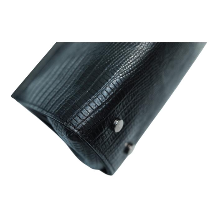 Black  Leather Snake Pattern Frame Clutch Evening Bag Handbag