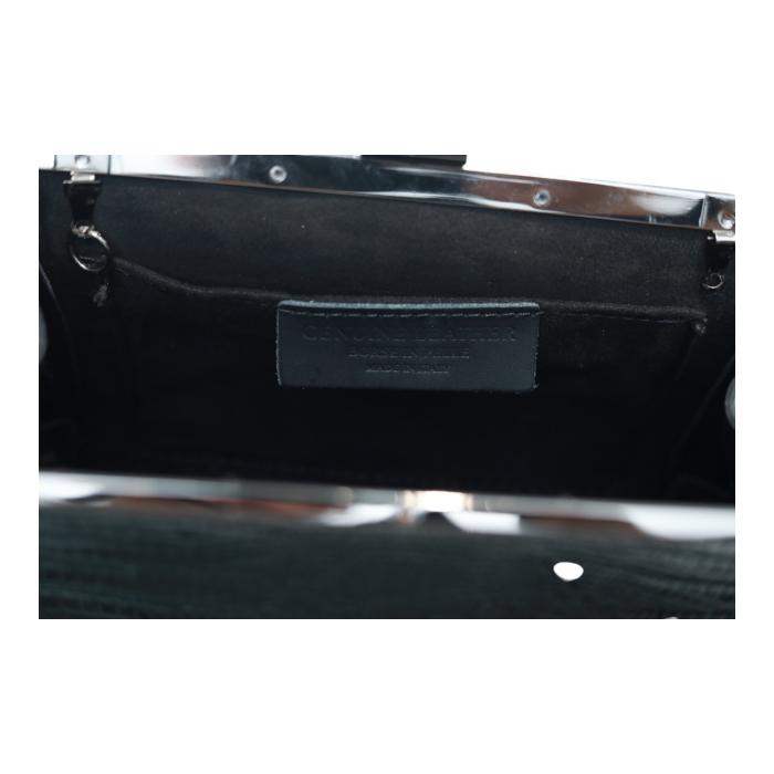 Black  Leather Snake Pattern Frame Clutch Evening Bag Handbag