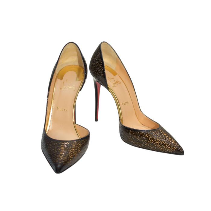 Christian Louboutin Galupump 100 Patent Leather Pumps in Black & Gold size 40