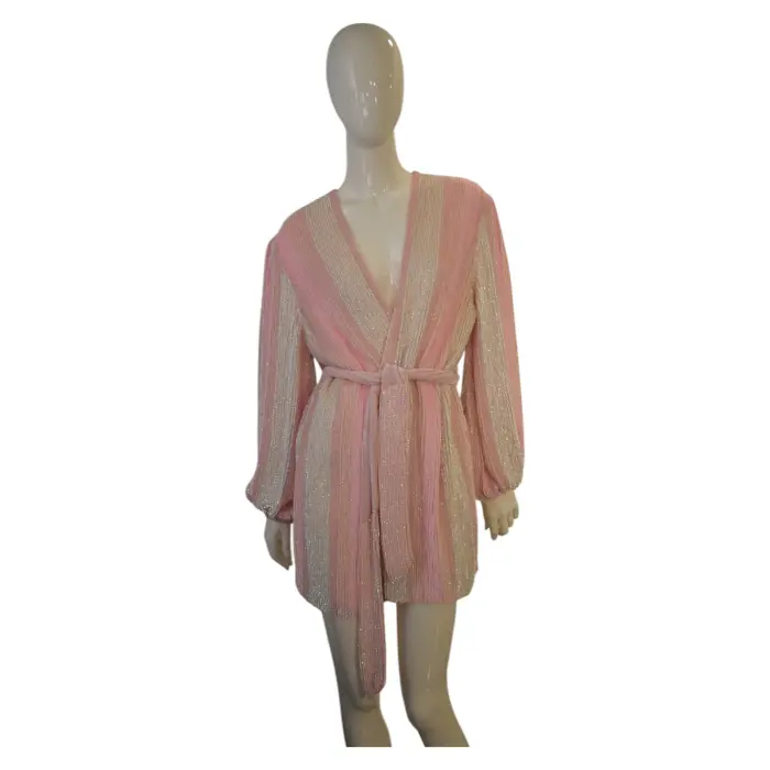 Retrofete Gabrielle Robe Dress Fully Sequined Long Sleeve Mini Wrap size XS  - Swap Shop
