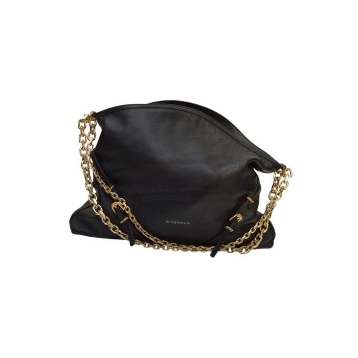 Givenchy Voyou Gold Chain Medium Black Grainy Leather Shoulder Tote Bag