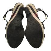 Burberry Black Leather Signature Check Wedges Platform Strappy Sandals Shoes 40