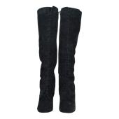 Saint Laurent Black Suede Lace up Knee High Boots Heels Shoes size 38,5