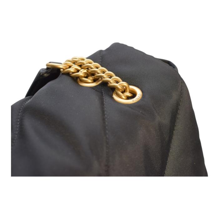 Pinko Love Extra Puff Maxi Quilt Black Nylon flap shoulder bag with chain strap
