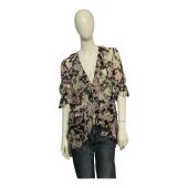 Blumarine Floral Pattern Silk Top Short Sleeves Ruffles Tunic Blouse sz 42