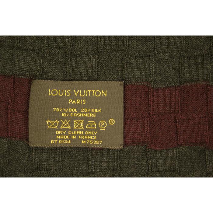 Louis Vuitton gray & burgundy wool & cashmere LV damier pattern mens long scarf