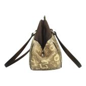 Prada Lizard & Brown Satin Top Handle Bag with Kiss Lock Closure Double Handles