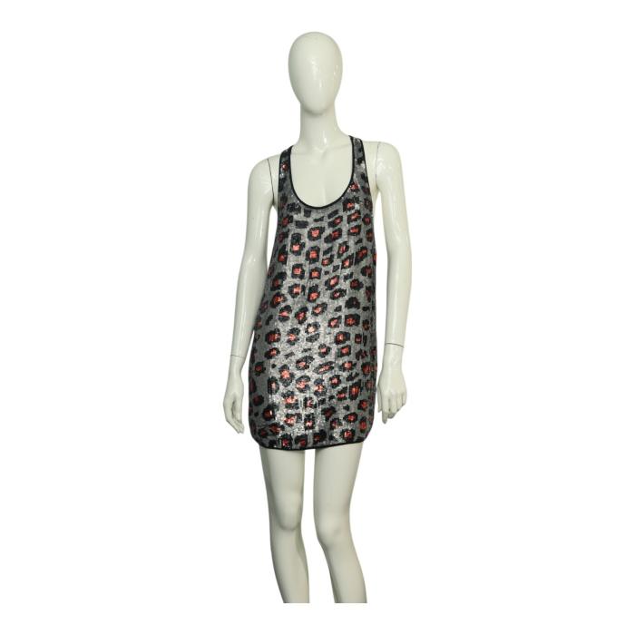 Ashish Silvery Fully Sequined Leopard Print Mini Length Tank Dress size S