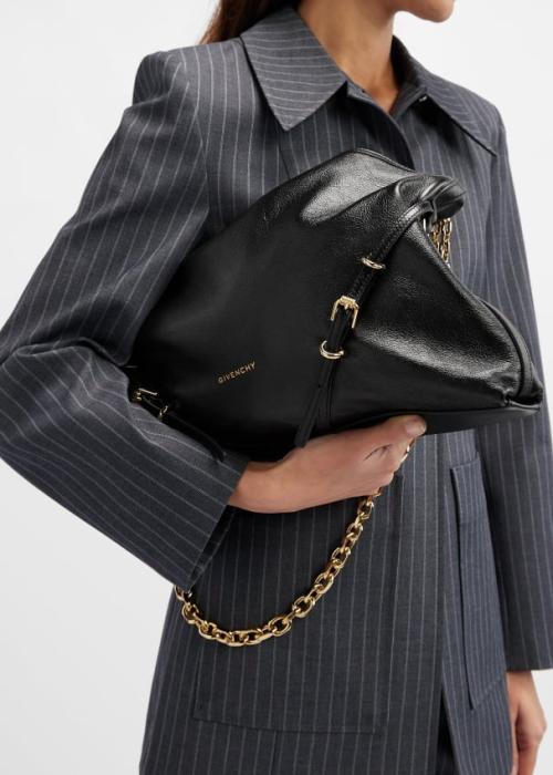 Givenchy Voyou Gold Chain Medium Black Grainy Leather Shoulder Tote Bag