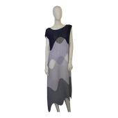 Issey Miyake light pleated midi dress has asymmetrical sleeveless blue gray sz 2  