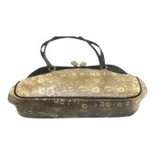 Prada Lizard & Brown Satin Top Handle Bag with Kiss Lock Closure Double Handles