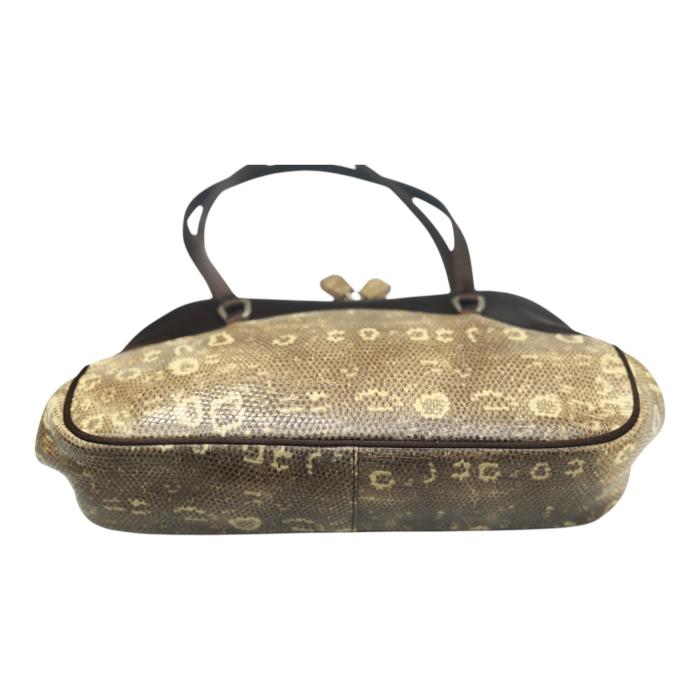 Prada Lizard & Brown Satin Top Handle Bag with Kiss Lock Closure Double Handles