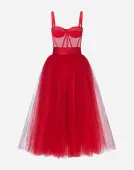 Dolce & Gabbana Red Tulle Bustier Midi Dress Red Carpet Eveneing Gown sz 40 retailed at around $5000