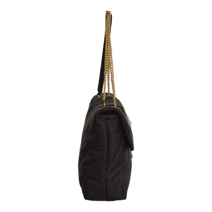 Pinko Love Extra Puff Maxi Quilt Black Nylon flap shoulder bag with chain strap