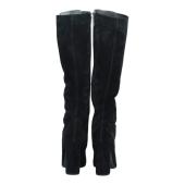 Saint Laurent Black Suede Lace up Knee High Boots Heels Shoes size 38,5