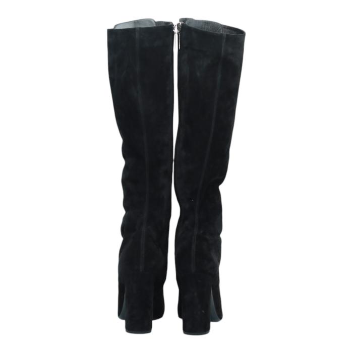 Saint Laurent Black Suede Lace up Knee High Boots Heels Shoes size 38,5