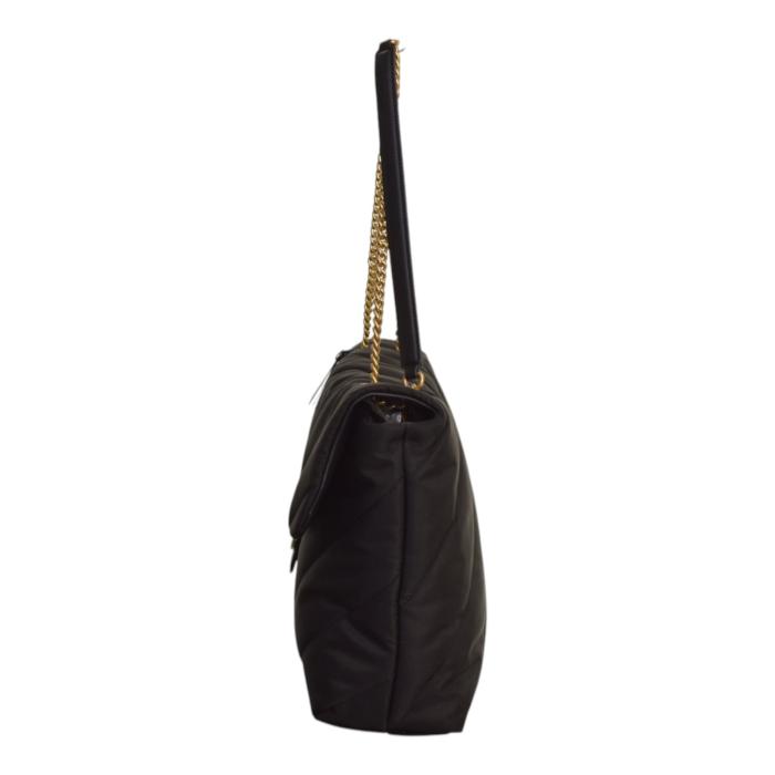 Pinko Love Extra Puff Maxi Quilt Black Nylon flap shoulder bag with chain strap