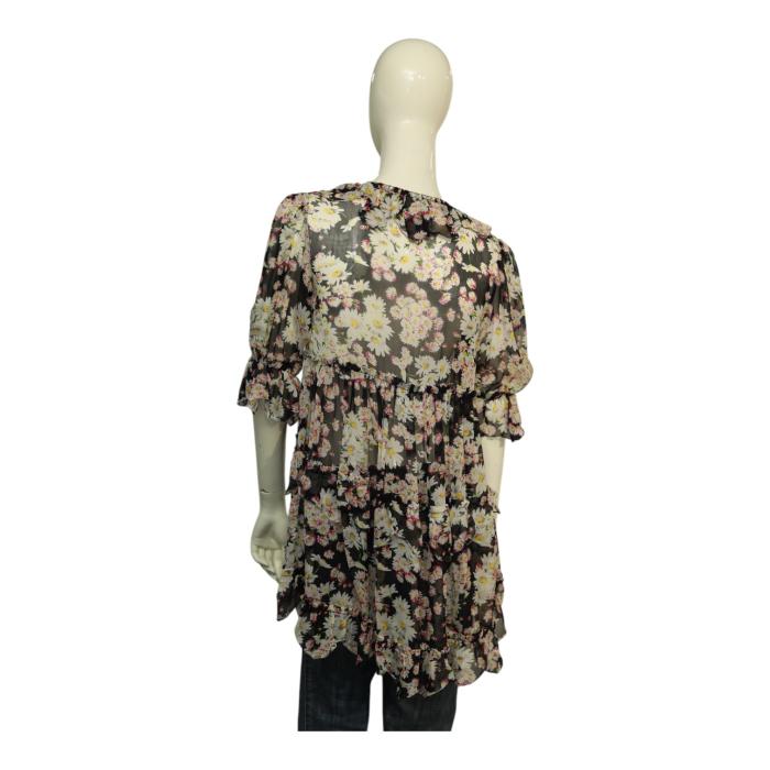 Blumarine Floral Pattern Silk Top Short Sleeves Ruffles Tunic Blouse sz 42
