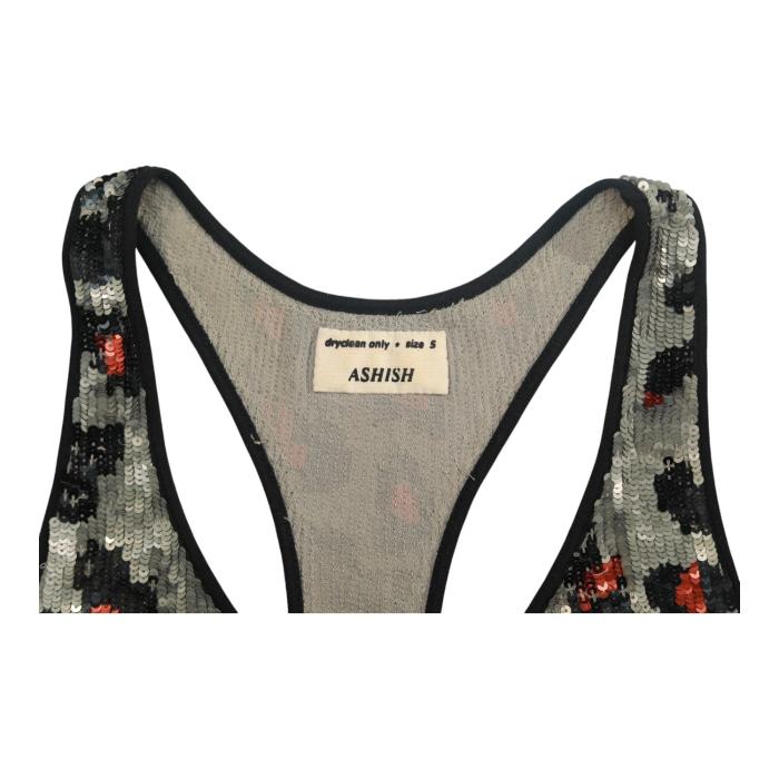 Ashish Silvery Fully Sequined Leopard Print Mini Length Tank Dress size S