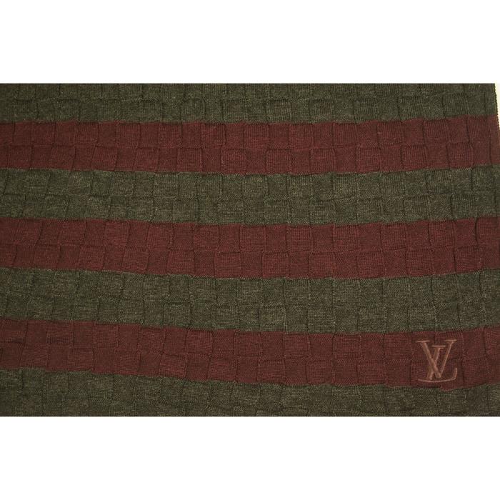 Louis Vuitton gray & burgundy wool & cashmere LV damier pattern mens long scarf