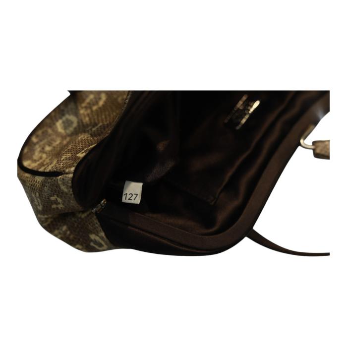 Prada Lizard & Brown Satin Top Handle Bag with Kiss Lock Closure Double Handles