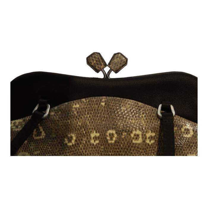 Prada Lizard & Brown Satin Top Handle Bag with Kiss Lock Closure Double Handles