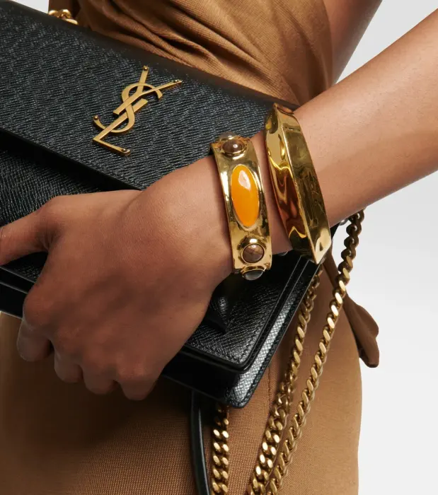 Saint Laurent Arty cabochon stone-embellished cuff gold-toned metal bracelet
