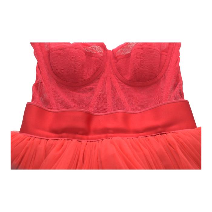 Dolce & Gabbana Red Tulle Bustier Midi Dress Red Carpet Eveneing Gown sz 40 retailed at around $5000