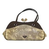 Prada Lizard & Brown Satin Top Handle Bag with Kiss Lock Closure Double Handles