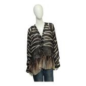 Roberto Cavalli Brown Zebra Pattern Silk Top Long Sleeves Tunic Blouse sz 42