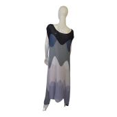 Issey Miyake light pleated midi dress has asymmetrical sleeveless blue gray sz 2  
