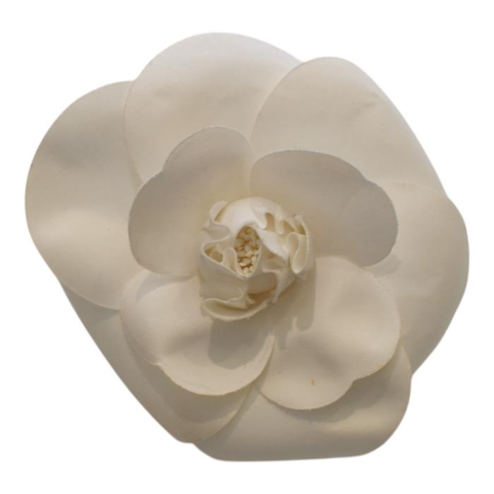 CHANEL Brooch Corsage White Camellia Flower Pin Vintage Made In France