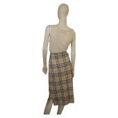 Burberry Classic Check Drawstring Knee Length Skirt Elastic Stretch Side Slit M