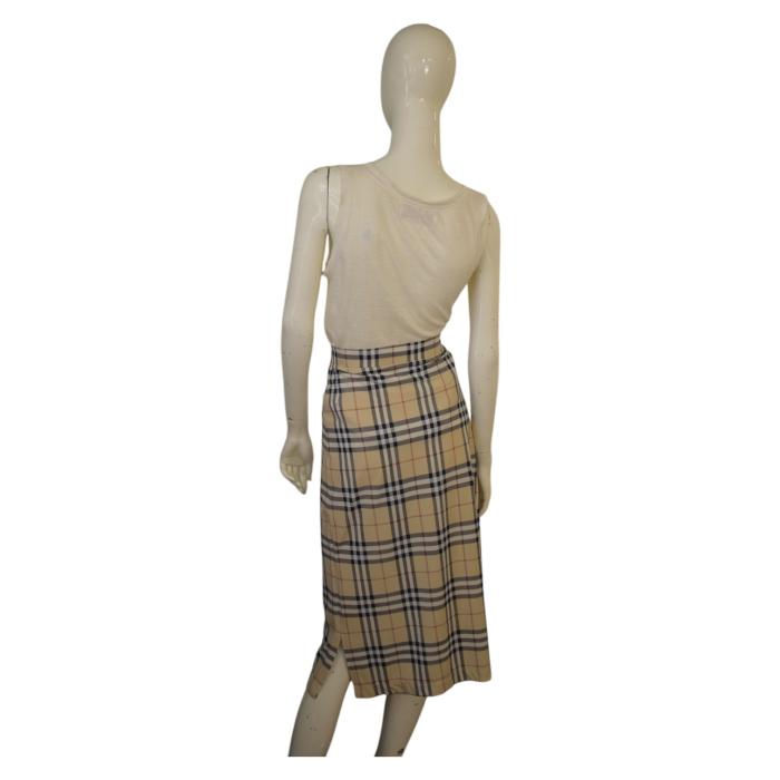 Burberry Classic Check Drawstring Knee Length Skirt Elastic Stretch Side Slit M