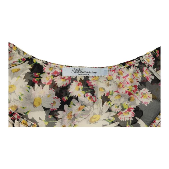 Blumarine Floral Pattern Silk Top Short Sleeves Ruffles Tunic Blouse sz 42