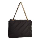 Pinko Love Extra Puff Maxi Quilt Black Nylon flap shoulder bag with chain strap