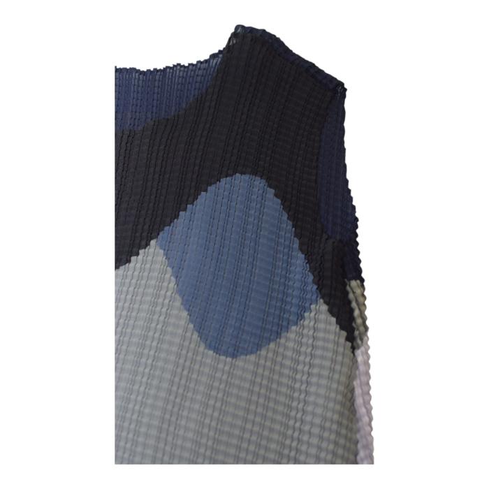 Issey Miyake light pleated midi dress has asymmetrical sleeveless blue gray sz 2  