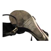 Burberry Black Leather Signature Check Wedges Platform Strappy Sandals Shoes 40