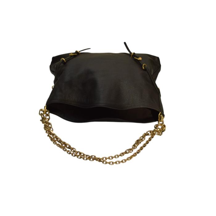 Givenchy Voyou Gold Chain Medium Black Grainy Leather Shoulder Tote Bag