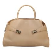 New WOT Salvatore Ferragamo Hug bag top-handle  calfskin leather bag beige stone
