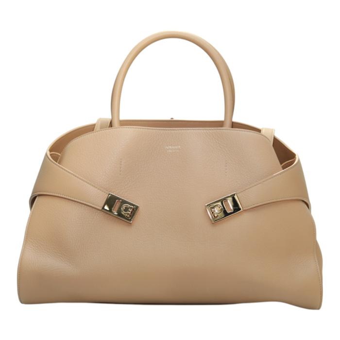 New WOT Salvatore Ferragamo Hug bag top-handle  calfskin leather bag beige stone