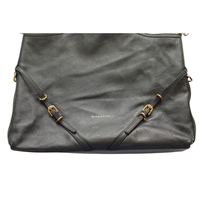 Givenchy Voyou Gold Chain Medium Black Grainy Leather Shoulder Tote Bag