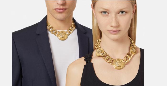 Versace Medusa gold chunky chain-link necklace 3 medallions retails at € 1.590/ $1,950
