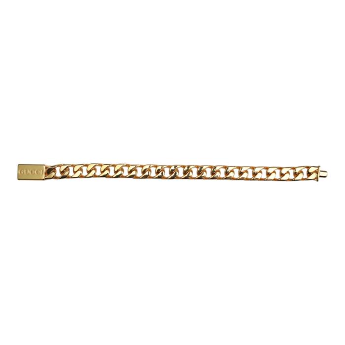 GUCCI Script logo-engraved gold-tone metal thick chain bracelet retails at 550$