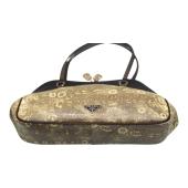 Prada Lizard & Brown Satin Top Handle Bag with Kiss Lock Closure Double Handles