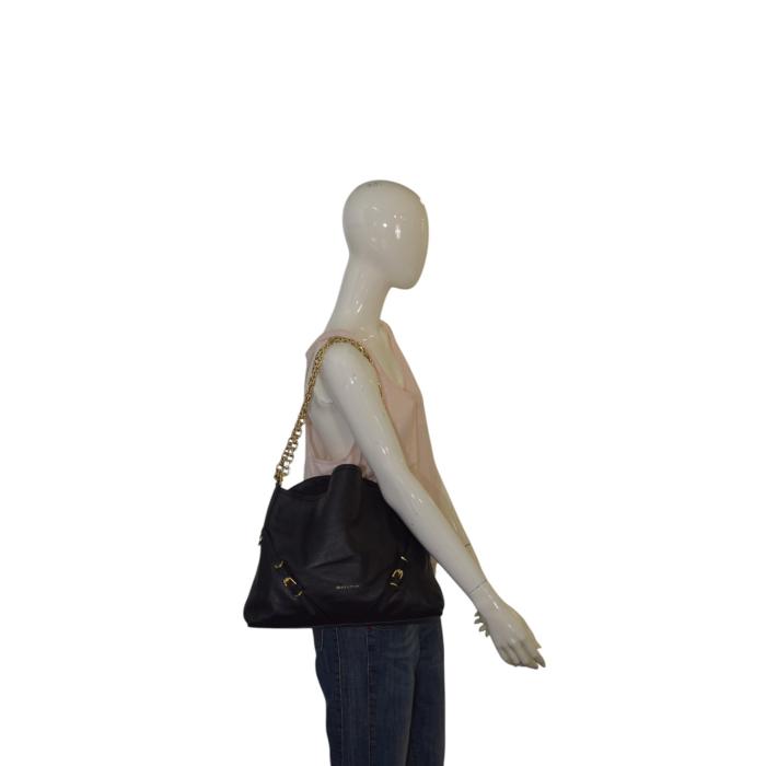 Givenchy Voyou Gold Chain Medium Black Grainy Leather Shoulder Tote Bag